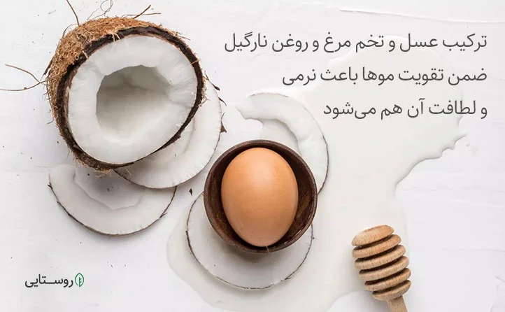ماسک مو با عسل و تخم مرغ و روغن نارگیل